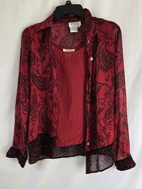 Red Paisley Silk Button-Up Top